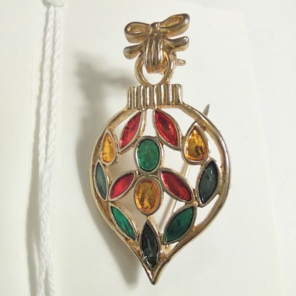 Christmas Ornament Multi-colored Vintage Brooch